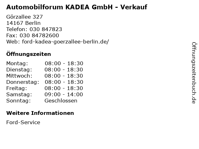 Automobilforum KADEA GmbH - Verkauf in Berlin: Adresse und Öffnungszeiten