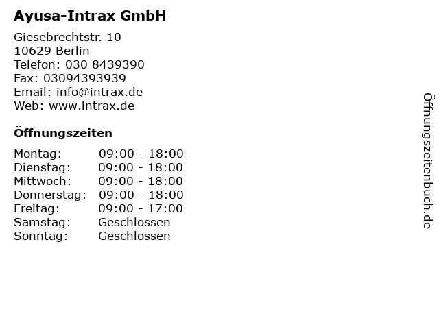 Ayusa-Intrax GmbH in Berlin: Adresse und Öffnungszeiten