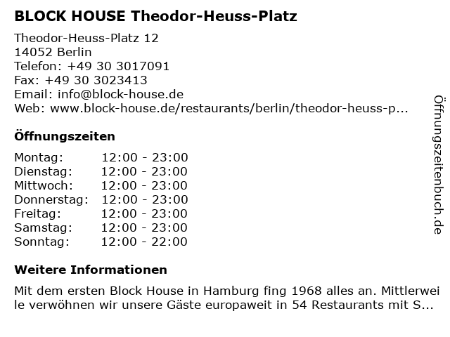 BLOCK HOUSE Theodor-Heuss-Platz in Berlin: Adresse und Öffnungszeiten