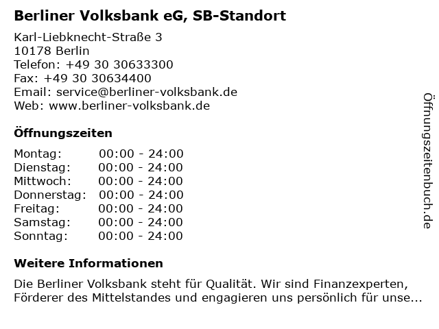 Berliner Volksbank eG, SB-Standort in Berlin: Adresse und Öffnungszeiten