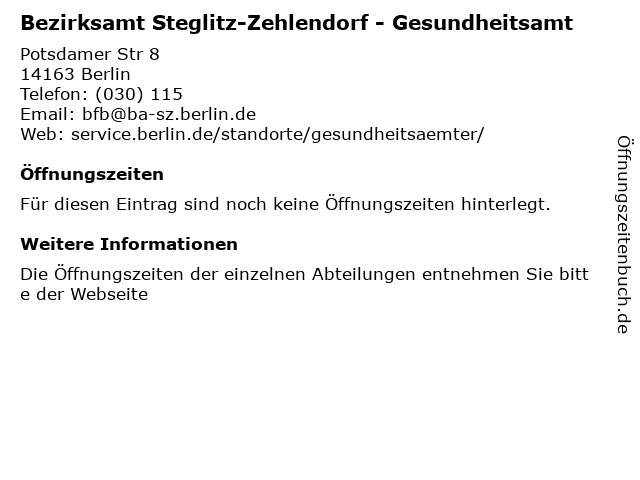 Bezirksamt Steglitz-Zehlendorf - Gesundheitsamt in Berlin: Adresse und Öffnungszeiten