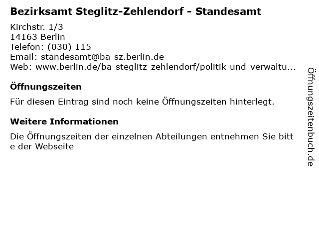 Bezirksamt Steglitz-Zehlendorf - Standesamt in Berlin: Adresse und Öffnungszeiten