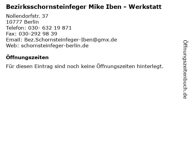 Bezirksschornsteinfeger Mike Iben - Werkstatt in Berlin: Adresse und Öffnungszeiten