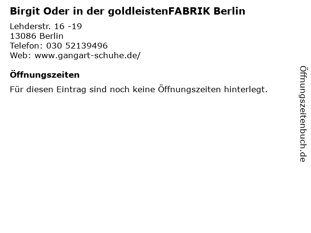 Birgit Oder in der goldleistenFABRIK Berlin in Berlin: Adresse und Öffnungszeiten