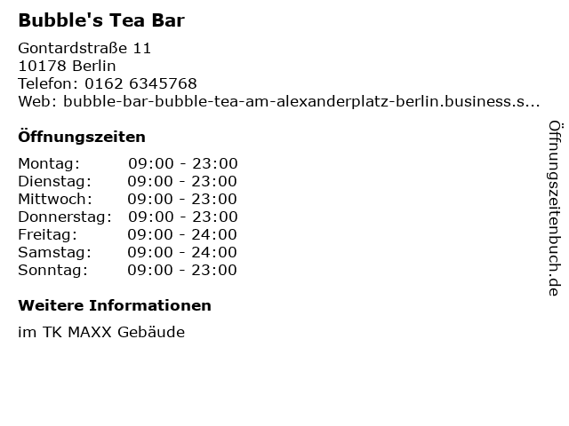 Bubble's Tea Bar in Berlin: Adresse und Öffnungszeiten
