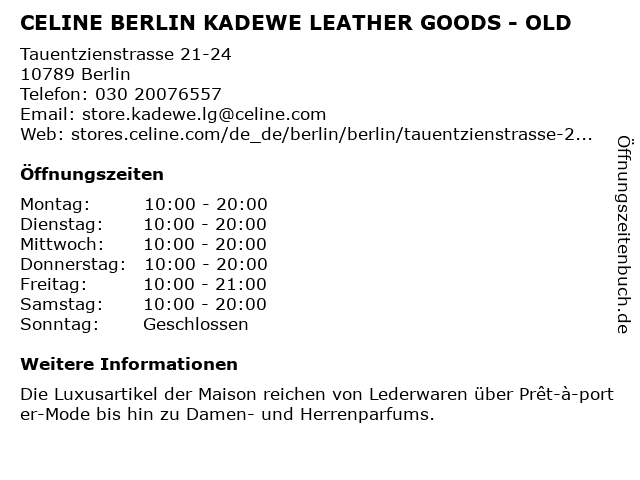 CELINE BERLIN KADEWE LEATHER GOODS in Berlin: Adresse und Öffnungszeiten