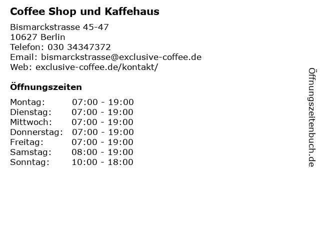 Coffee Shop und Kaffehaus in Berlin: Adresse und Öffnungszeiten