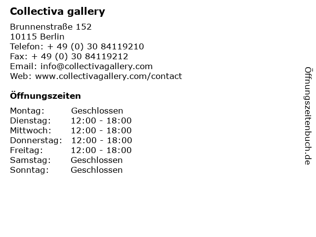 Collectiva gallery in Berlin: Adresse und Öffnungszeiten