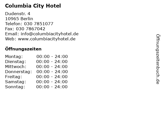 Columbia City Hotel in Berlin: Adresse und Öffnungszeiten