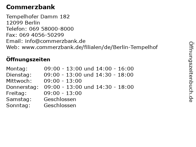 Commerzbank AG in Berlin: Adresse und Öffnungszeiten