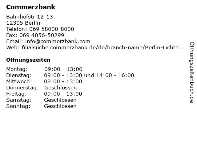Commerzbank Berlin-Lichtenrade in Berlin: Adresse und Öffnungszeiten