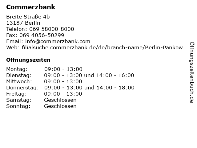 ᐅ Offnungszeiten Commerzbank Berlin Pankow Breite Strasse 4b In Berlin