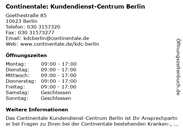 ᐅ Offnungszeiten Continentale Kdc Berlin Goethestrasse 85 In Berlin