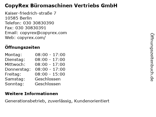 CopyRex Büromaschinen Vertriebs GmbH in Berlin: Adresse und Öffnungszeiten
