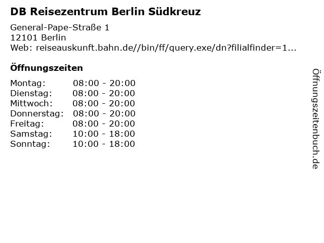 DB Reisezentrum Berlin Südkreuz in Berlin: Adresse und Öffnungszeiten