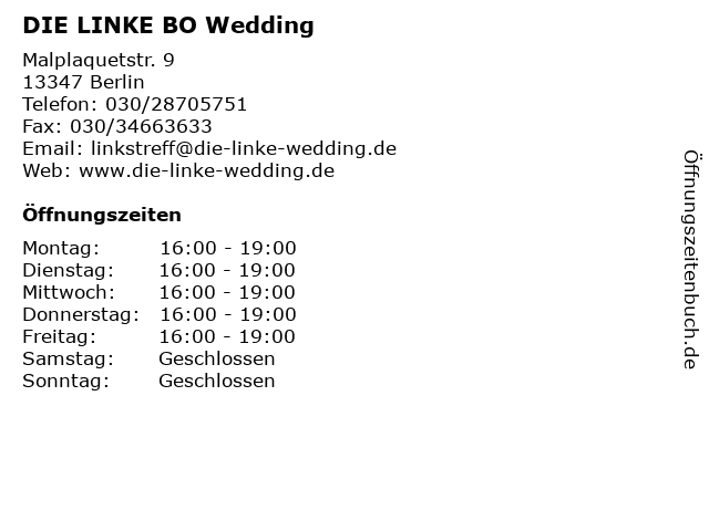 DIE LINKE BO Wedding in Berlin: Adresse und Öffnungszeiten