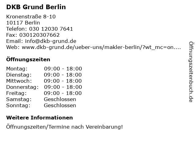 ᐅ Offnungszeiten Dkb Grund Gmbh Taubenstrasse 44 45 In Berlin