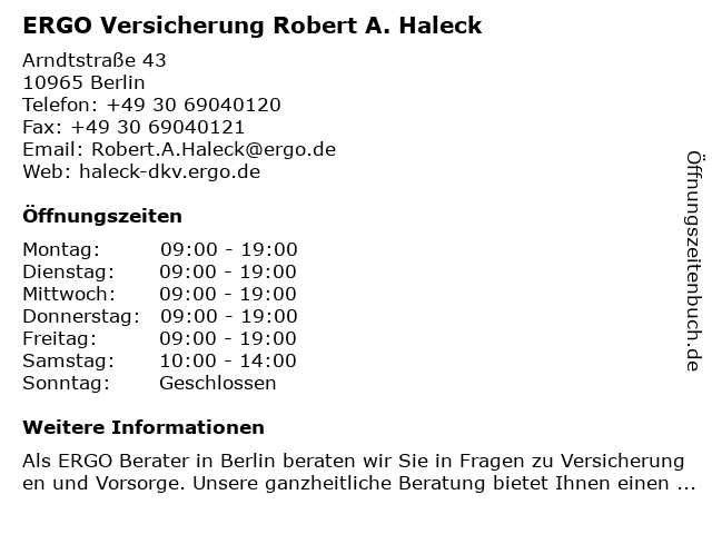 DKV Deutsche Krankenversicherung Robert A. Haleck in Berlin: Adresse und Öffnungszeiten