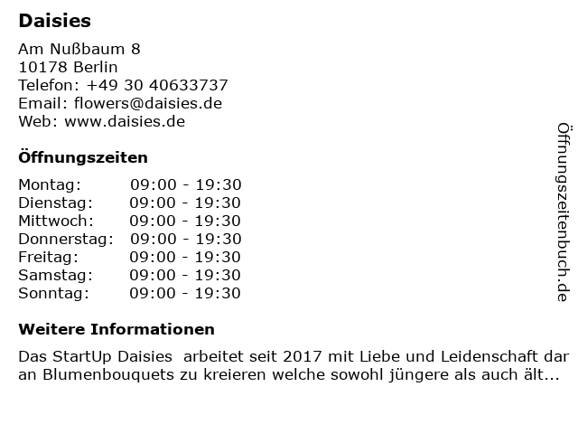 Daisies in Berlin: Adresse und Öffnungszeiten