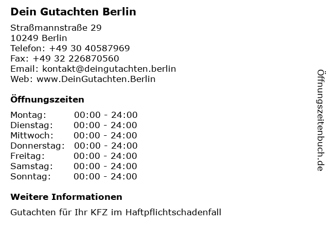 Dein Gutachten Berlin in Berlin: Adresse und Öffnungszeiten