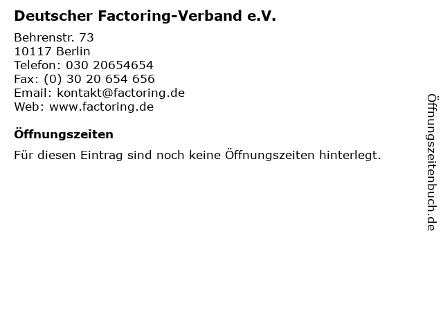 Deutscher Factoring-Verband e.V. in Berlin: Adresse und Öffnungszeiten