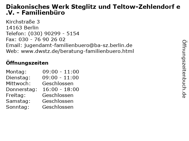 Diakonisches Werk Steglitz und Teltow-Zehlendorf e.V. - Familienbüro in Berlin: Adresse und Öffnungszeiten