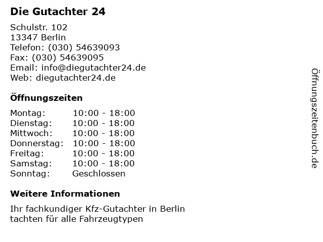 Die Gutachter 24 in Berlin: Adresse und Öffnungszeiten