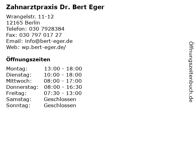ᐅ Offnungszeiten Dr Bert Eger Wrangelstr 11 12 In Berlin