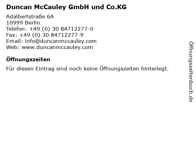 Duncan McCauley GmbH und Co.KG in Berlin: Adresse und Öffnungszeiten