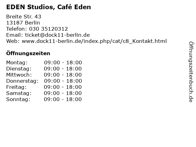 EDEN Studios, Café Eden in Berlin: Adresse und Öffnungszeiten