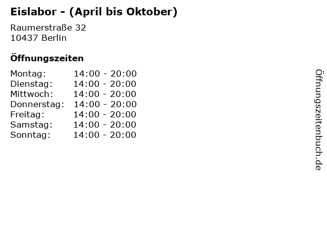 Eislabor - (April bis Oktober) in Berlin: Adresse und Öffnungszeiten