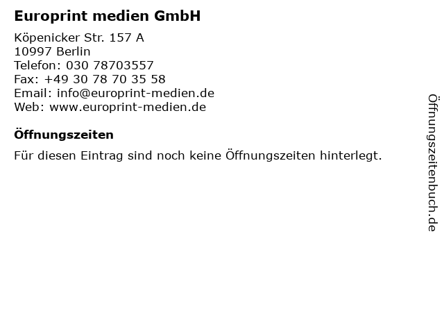Europrint medien GmbH in Berlin: Adresse und Öffnungszeiten