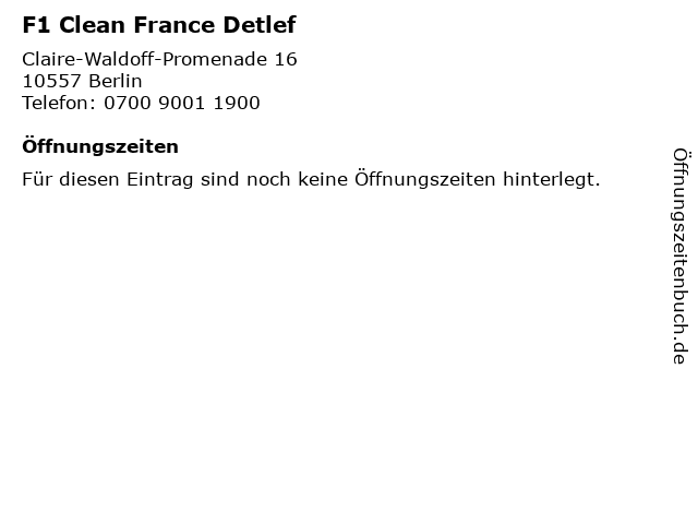 F1 Clean France Detlef in Berlin: Adresse und Öffnungszeiten