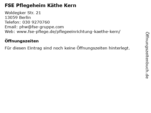 FSE Pflegeheim Käthe Kern in Berlin: Adresse und Öffnungszeiten