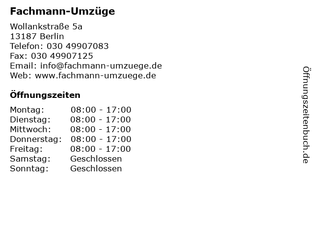 Fachmann-Umzüge in Berlin: Adresse und Öffnungszeiten