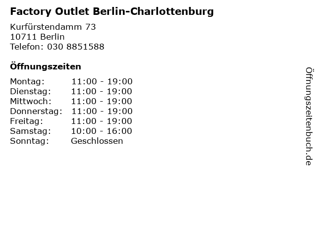 Factory Outlet Berlin-Charlottenburg in Berlin: Adresse und Öffnungszeiten