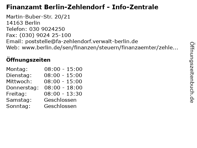 Finanzamt Berlin-Zehlendorf - Info-Zentrale in Berlin: Adresse und Öffnungszeiten