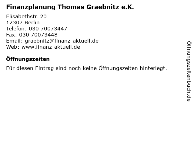 Finanzplanung Thomas Graebnitz e.K. in Berlin: Adresse und Öffnungszeiten
