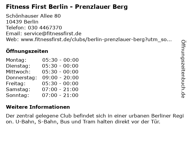 Fitness First Berlin - Prenzlauer Berg in Berlin: Adresse und Öffnungszeiten