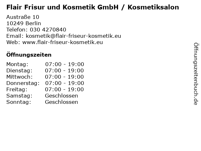 Flair Frisur und Kosmetik GmbH / Kosmetiksalon in Berlin: Adresse und Öffnungszeiten