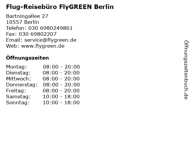 Flug-Reisebüro FlyGREEN Berlin in Berlin: Adresse und Öffnungszeiten