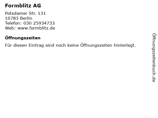 ᐅ Offnungszeiten Formblitz Ag Potsdamer Str 131 In Berlin