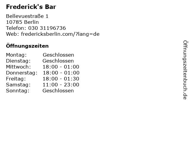 Frederick's Bar in Berlin: Adresse und Öffnungszeiten