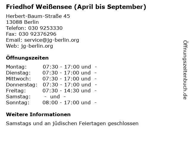 Friedhof Weißensee (April bis September) in Berlin: Adresse und Öffnungszeiten