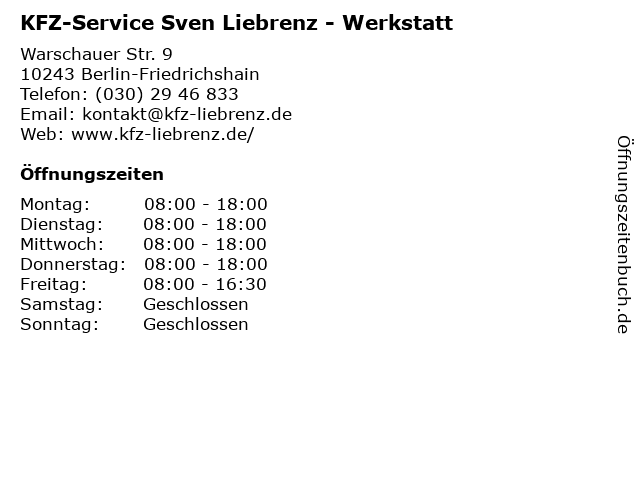 KFZ-Service Sven Liebrenz - Werkstatt in Berlin-Friedrichshain: Adresse und Öffnungszeiten