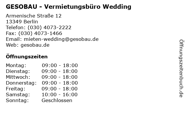 GESOBAU - Vermietungsbüro Wedding in Berlin: Adresse und Öffnungszeiten