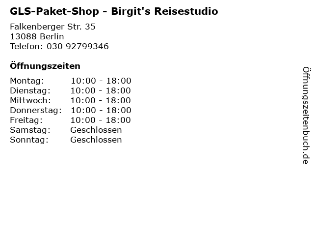 GLS-Paket-Shop - Birgit's Reisestudio in Berlin: Adresse und Öffnungszeiten