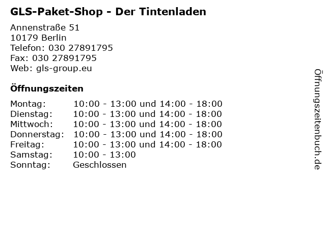 GLS-Paket-Shop - Der Tintenladen in Berlin: Adresse und Öffnungszeiten