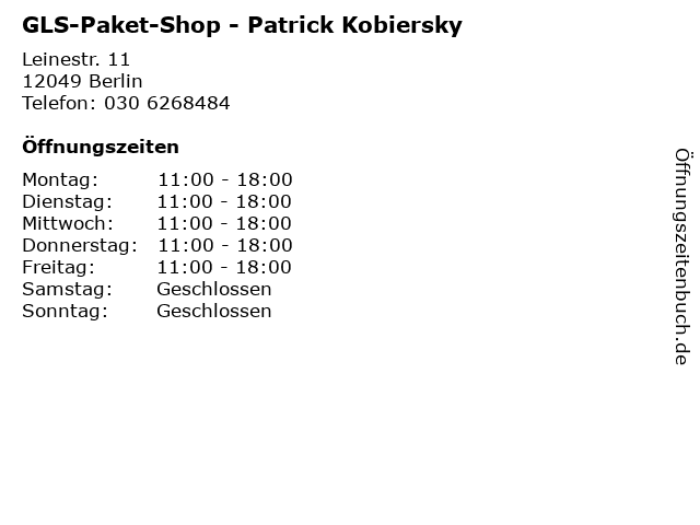 GLS-Paket-Shop - Patrick Kobiersky in Berlin: Adresse und Öffnungszeiten