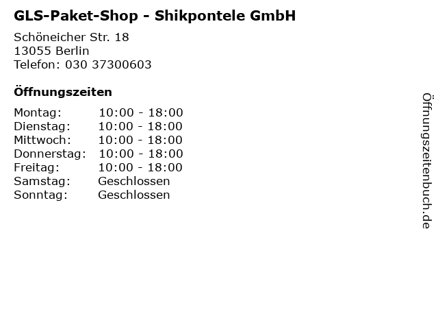 GLS-Paket-Shop - Shikpontele GmbH in Berlin: Adresse und Öffnungszeiten